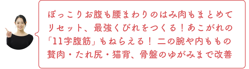 ぽっこりお腹も腰まわりのはみ肉もまとめてリセット、最強くびれをつくる！あこがれの「11字腹筋」もねらえる！ 二の腕や内ももの贅肉・たれ尻・猫背、骨盤のゆがみまで改善