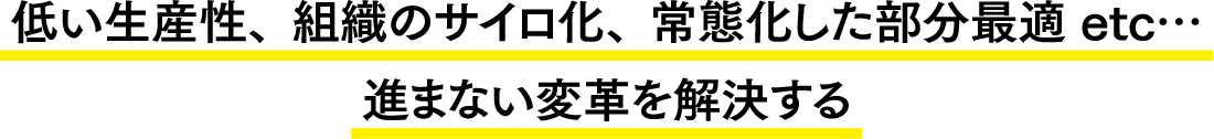 低い生産性、組織のサイロ化、常態化した部分最適 etc… 進まない変革を解決する